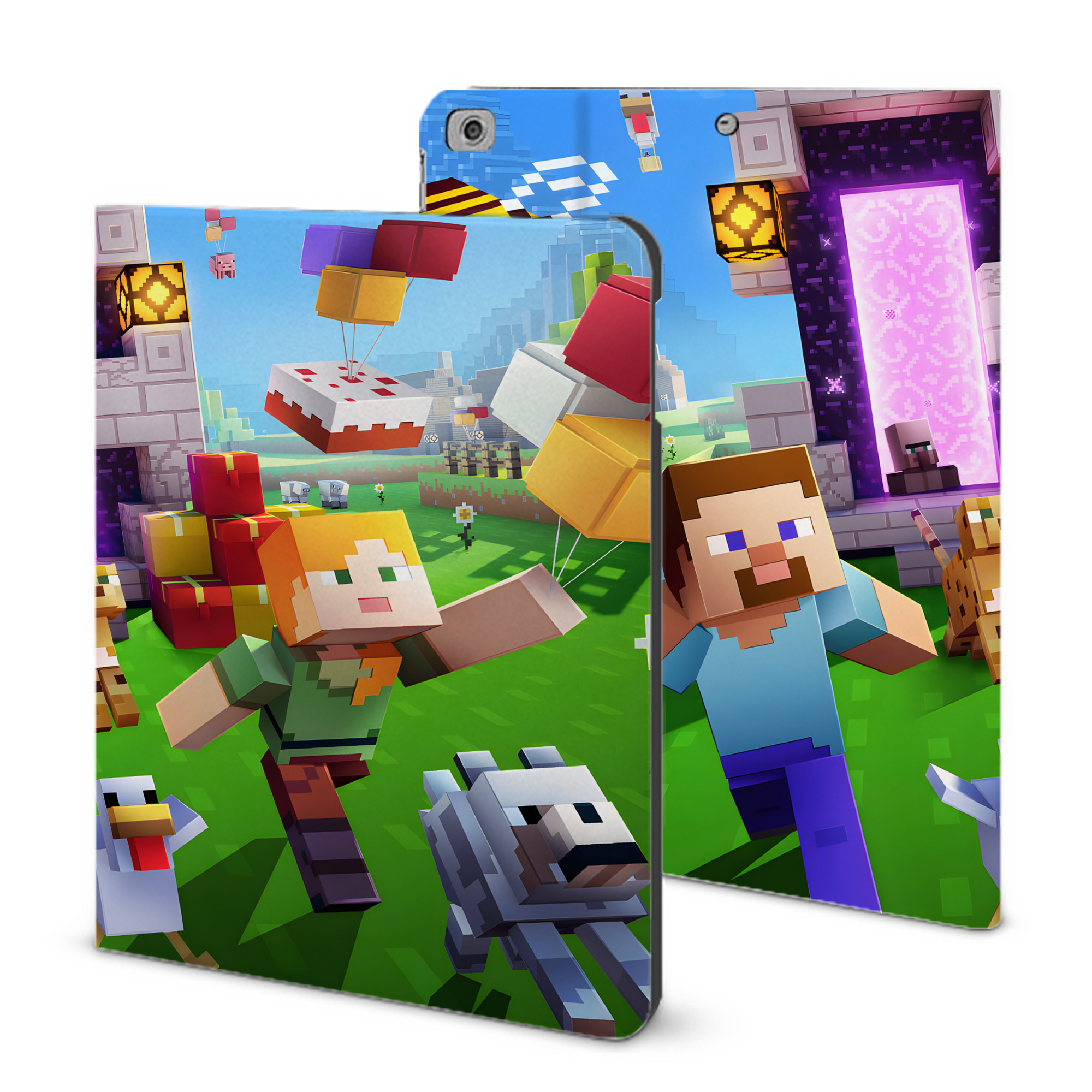 （画像用） マインクラフト ブロックの世界 Minecraft MC Block world IPad ケース ブック型 PUレザー TPU 耐衝撃 軽量 薄型 ペン収納なし 全面保護 IPad 各モデル対応